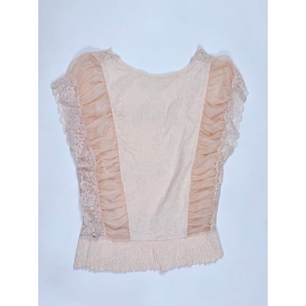 Free People Blush Lace Tank Top S Sheer Romantic Boho Cottagecore Smocked Hem - Picture 9 of 13